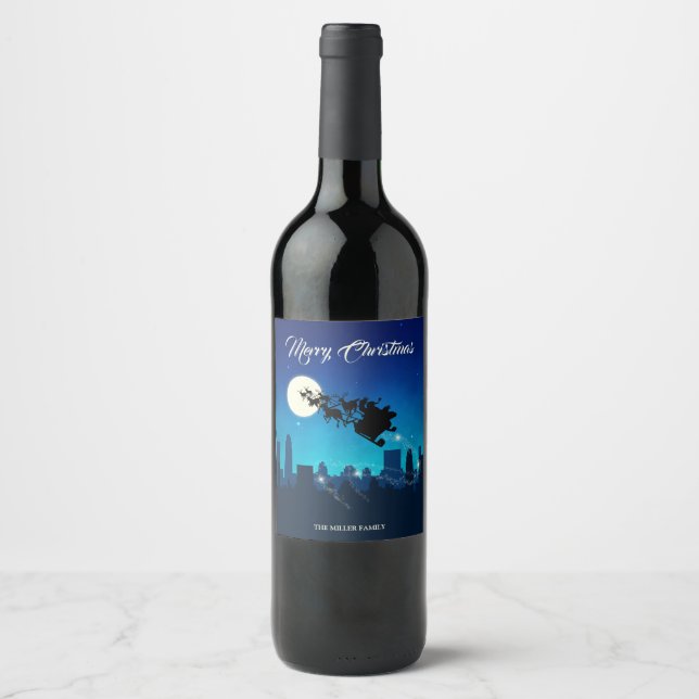 Santa Claus Sleigh Christmas Wine Label (Front)