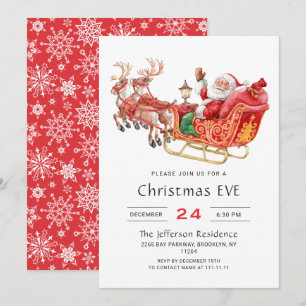 Santa Claus Sleigh Holiday Christmas Eve Party Invitation