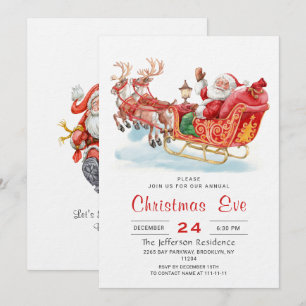 Santa Claus Sleigh Holiday Christmas Eve Party Invitation