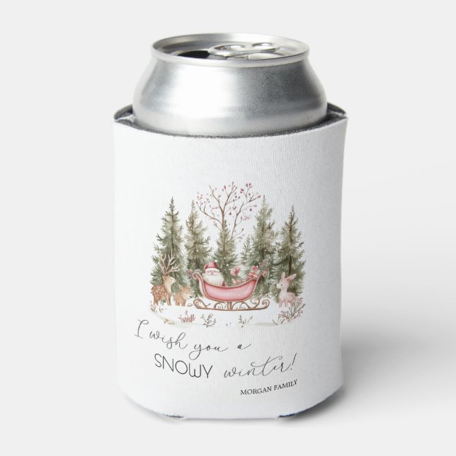  Santa Claus,Sleigh,Presents Forest Christmas Can Cooler (Can Front)