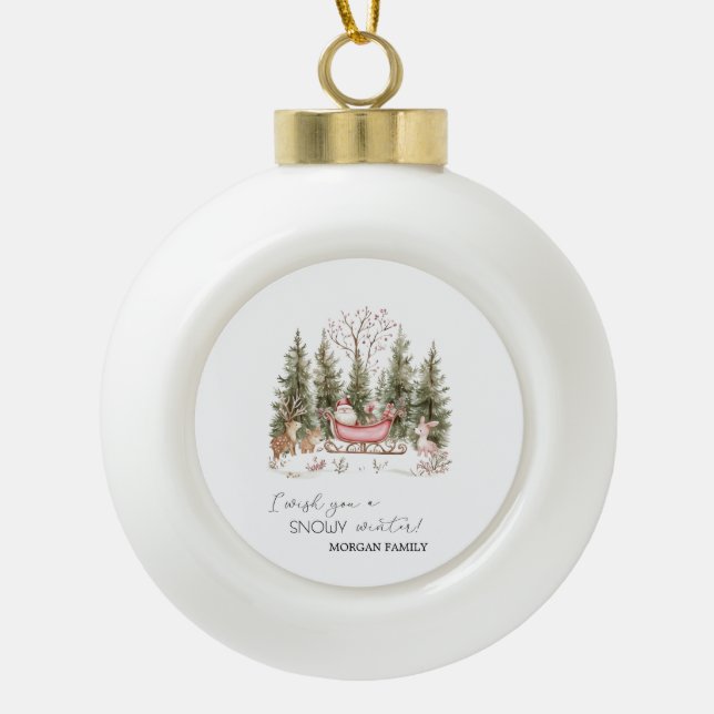  Santa Claus,Sleigh,Presents Forest Christmas Ceramic Ball Christmas Ornament (Front)