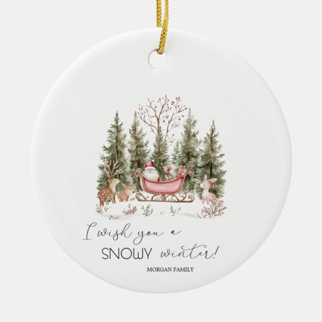  Santa Claus,Sleigh,Presents Forest Christmas Ceramic Tree Decoration (Front)