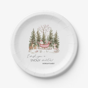 Santa Claus,Sleigh,Presents Forest Christmas Paper Plate