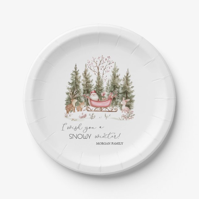  Santa Claus,Sleigh,Presents Forest Christmas Paper Plate (Front)