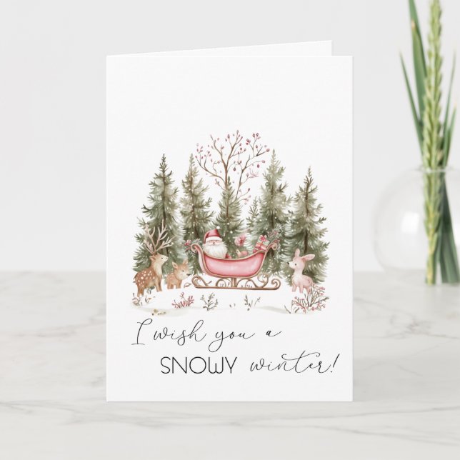  Santa Claus,Sleigh,Presents Forest Holiday Card (Front)