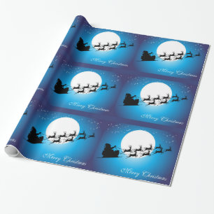 Santa Claus, Sleigh & Reindeer Against Full Moon Wrapping Paper