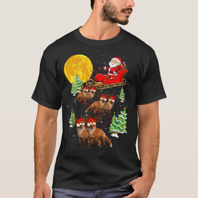 Santa Claus Sleigh  Reindeer Foxes Xmas 	 Christma T-Shirt (Front)