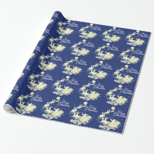 Santa Claus Sleigh Ride Merry Christmas Night Sky Wrapping Paper