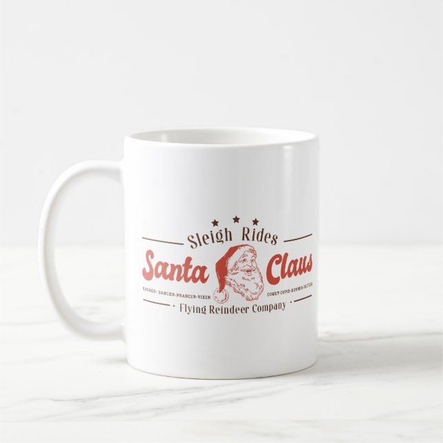 Santa Claus Sleigh Rides Christmas Sign Coffee Mug (Left)