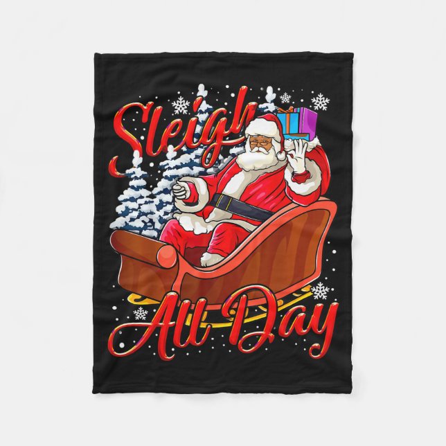 Santa Claus Sleigh Toys Black African American Chr Fleece Blanket (Front)