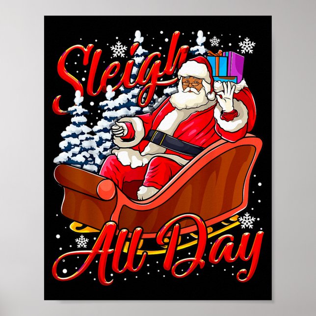 Santa Claus Sleigh Toys Black African American Chr Poster (Front)