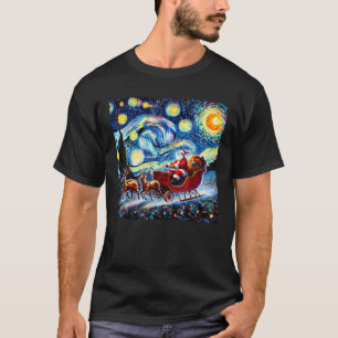 Santa Claus Sleigh Van Gogh Starry Night Christmas T-Shirt