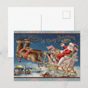 Santa Claus Sleigh with Reindeer on Christmas Eve Postcard
