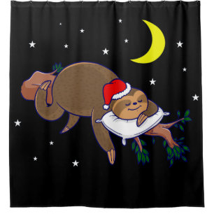 santa claus sloth christmas shower curtain
