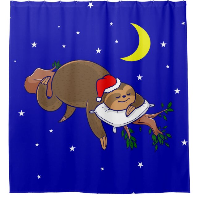 santa claus sloth xmas shower curtain (Front)