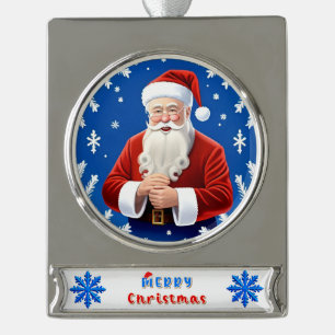 Santa Claus Smiling Silver Plated Banner Ornament