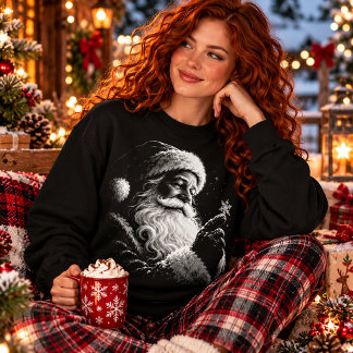Santa Claus Snowflake Black White Christmas Portra Sweatshirt