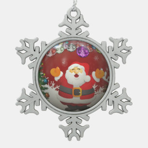 Santa Claus Snowflake Pewter Christmas Ornament