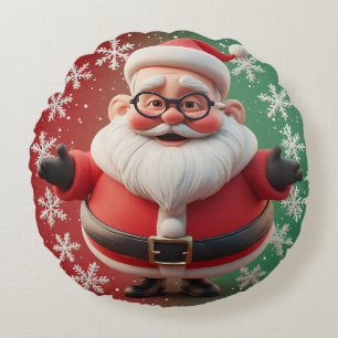 Santa Claus Snowflakes Christmas Holiday Cheer 🎅 Round Cushion