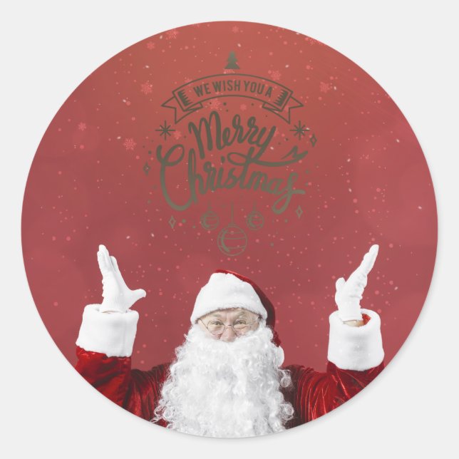 Santa Claus,Snowflakes,Red   Classic Round Sticker (Front)