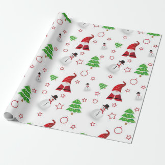 Santa Claus, snowman and pine tree motifs Wrapping Paper