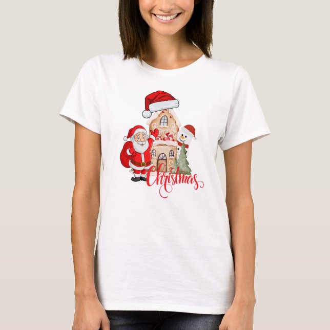 Santa Claus, Snowman & Gingerbread House Classic C T-Shirt (Front)