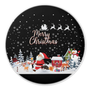 Santa Claus, Snowman Merry Christmas Holiday Ceramic Knob