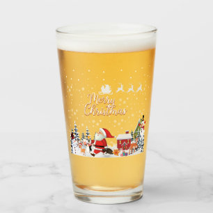 Santa Claus, Snowman Merry Christmas Holiday Glass