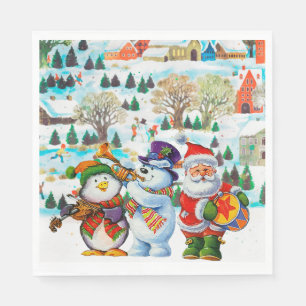 Santa Claus Snowman Penguin Band Christmas Party Napkin
