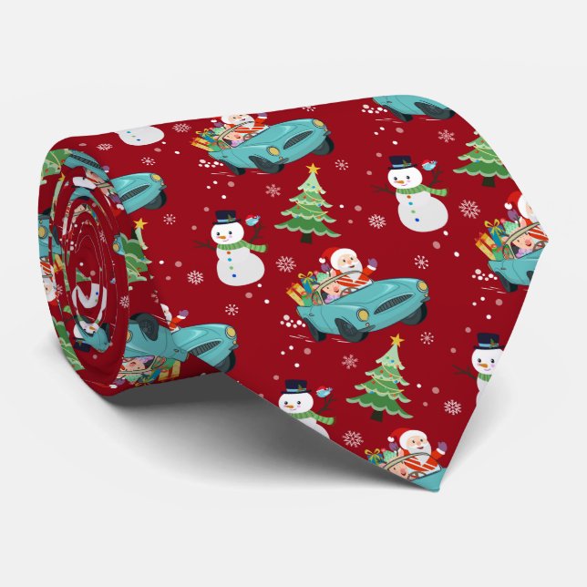 Santa Claus, Snowmen and Christmas Trees Neck Tie (Rolled)