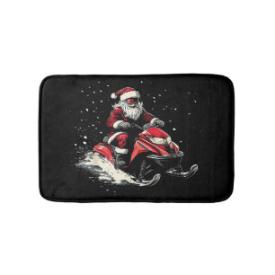 Santa Claus Snowmobile Motor Sled Funny Christmas Bath Mat