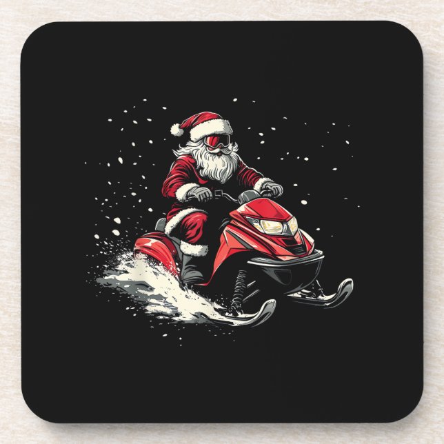 Santa Claus Snowmobile Motor Sled Funny Christmas Coaster (Front)