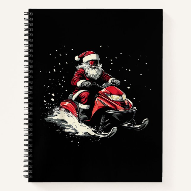 Santa Claus Snowmobile Motor Sled Funny Christmas Notebook (Front)