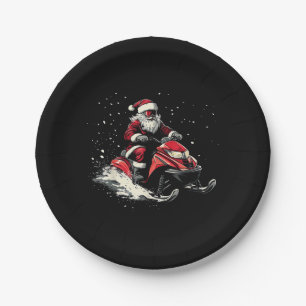 Santa Claus Snowmobile Motor Sled Funny Christmas Paper Plate