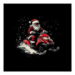 Santa Claus Snowmobile Motor Sled Funny Christmas Poster