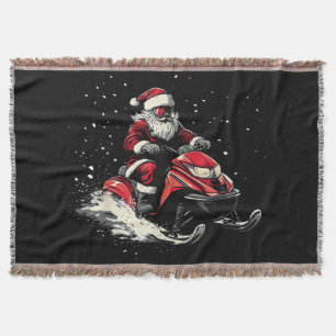Santa Claus Snowmobile Motor Sled Funny Christmas Throw Blanket