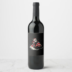 Santa Claus Snowmobile Motor Sled Funny Christmas Wine Label