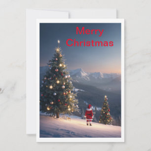 Santa Claus Snowy Mountain Holiday Card Festive