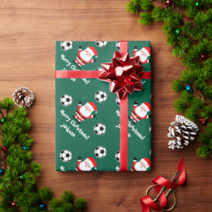 Santa Claus soccer ball player cartoon Christmas Wrapping Paper