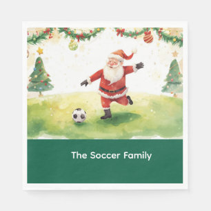 Santa Claus Soccer Christmas Party Napkin