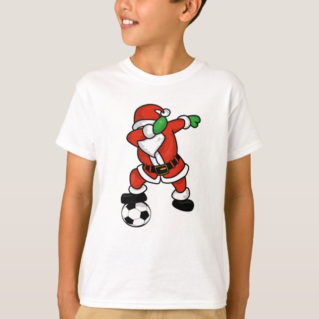 Santa Claus soccer dab dance ugly christmas T-shir T-Shirt (Front)