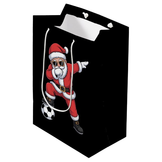 Santa Claus Soccer Dabbing Santa Gift Christmas Medium Gift Bag (Front Angled)
