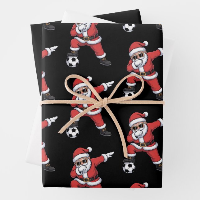 Santa Claus Soccer Dabbing Santa Gift Christmas Wrapping Paper Sheet (In situ)