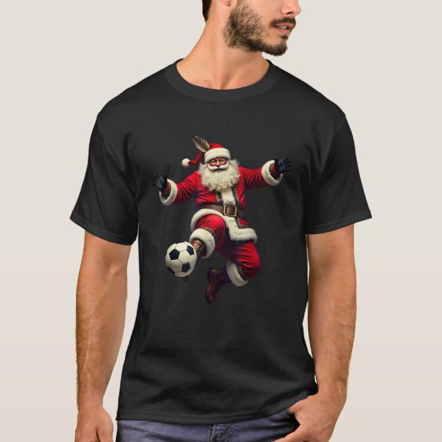 Santa Claus Soccer Player Christmas Sport Theme  T-Shirt (Front)