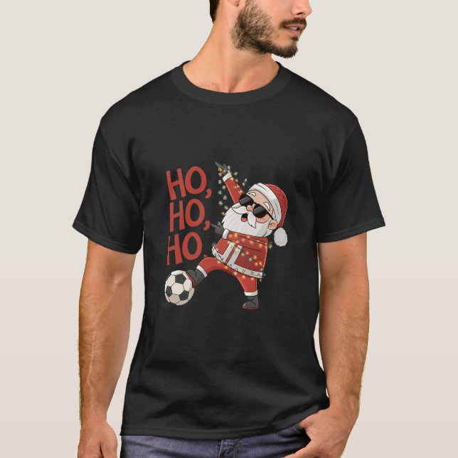 Santa Claus Soccer Player with Christmas Lights T-Shirt (Front)