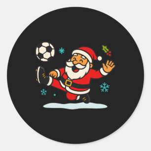 Santa Claus Soccer Sports Playing Christmas Snow X Classic Round Sticker