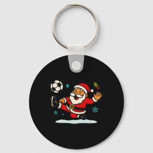 Santa Claus Soccer Sports Playing Christmas Snow X Key Ring