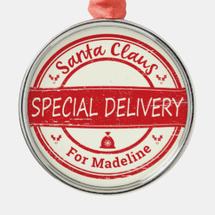 Santa Claus Special Delivery Custom Name Metal Tree Decoration