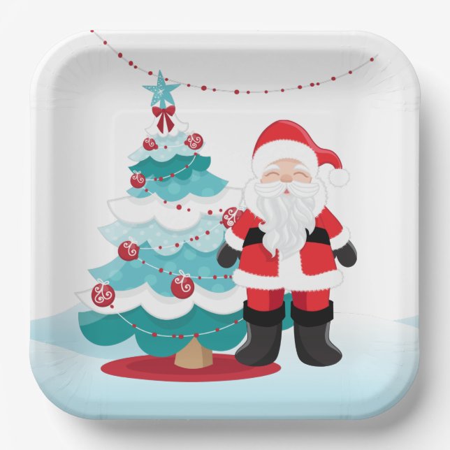 Santa Claus Square  Paper Plate (Front)