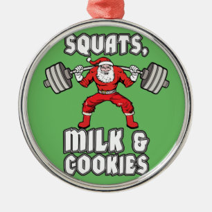 Santa Claus - Squats, Milk and Cookies Metal Tree Decoration